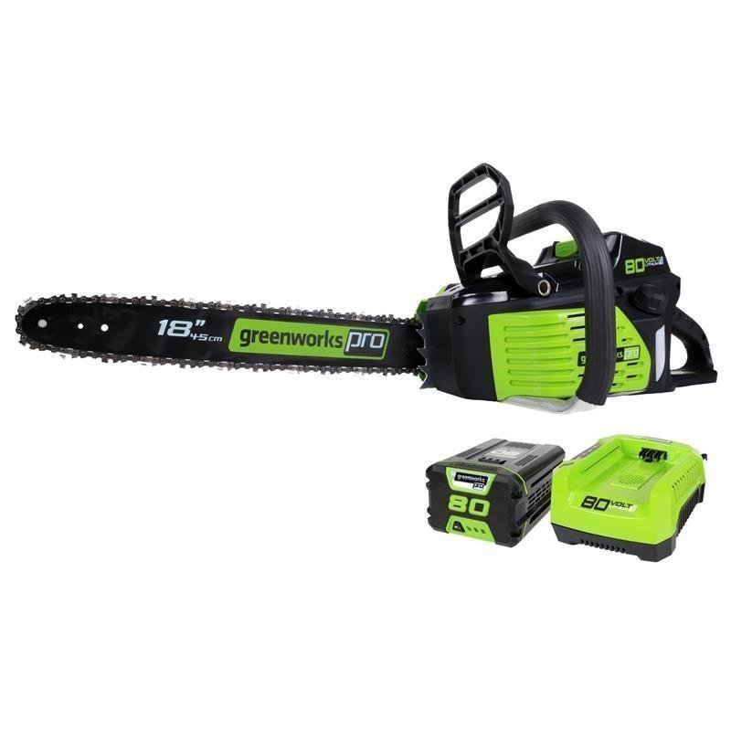 Greenworks 2000002 80V 18-Inch Cordless Chainsaw Kit - 2Ah Battery and Charger